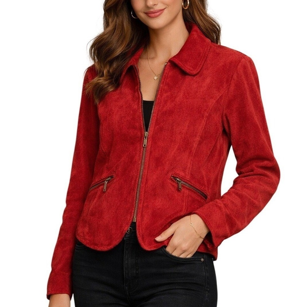 Chadwick's Jacket Red Leather Suede Full Zip Collared Moto Classic Minimalist XL